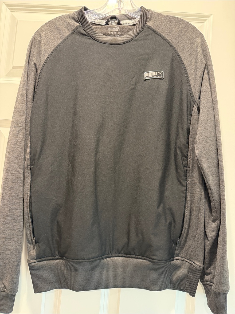 Puma Men's Small Gray and Black Crewneck Sweatshirt with wind panel front